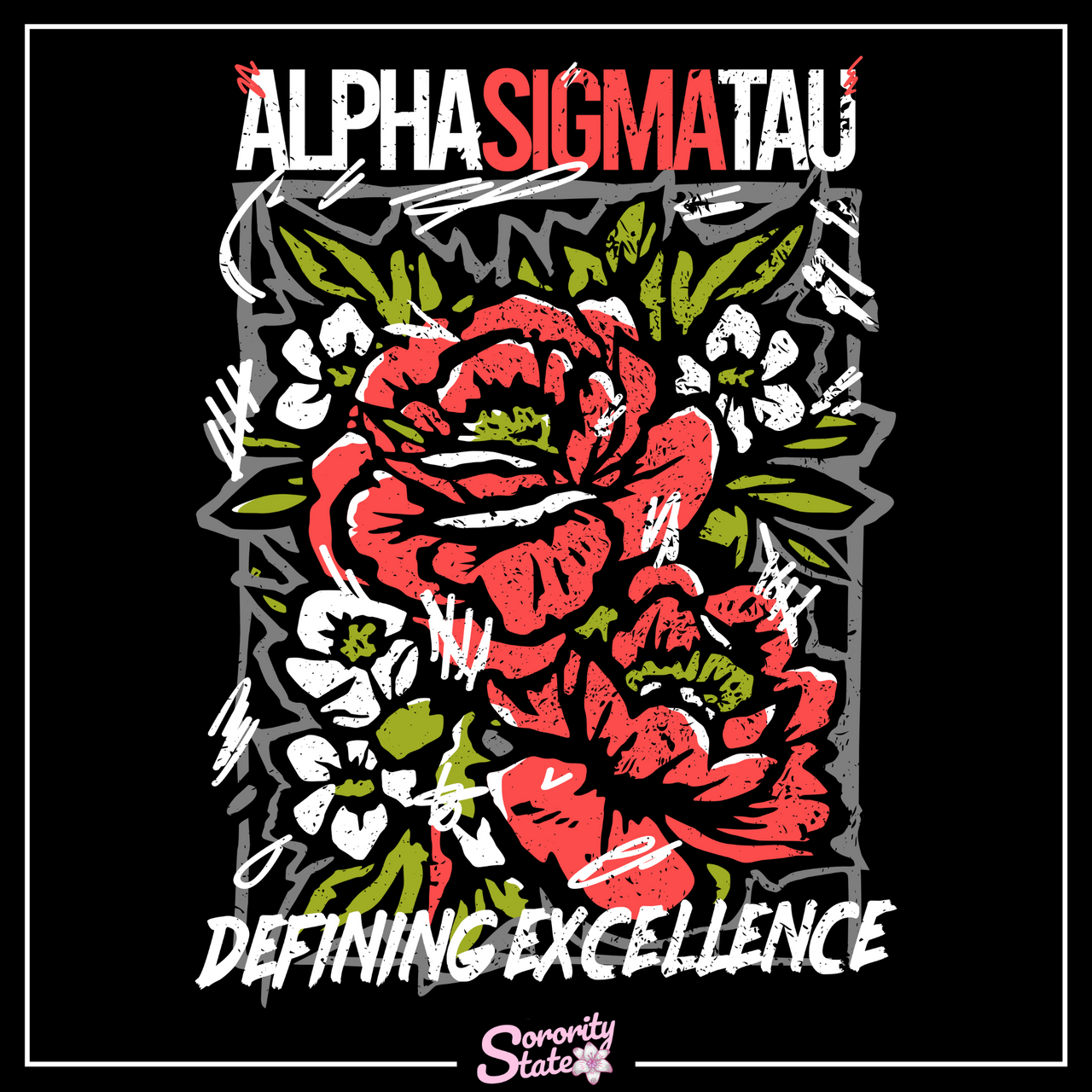 Alpha Sigma Tau Graphic Crewneck Sweatshirt | Grunge Roses