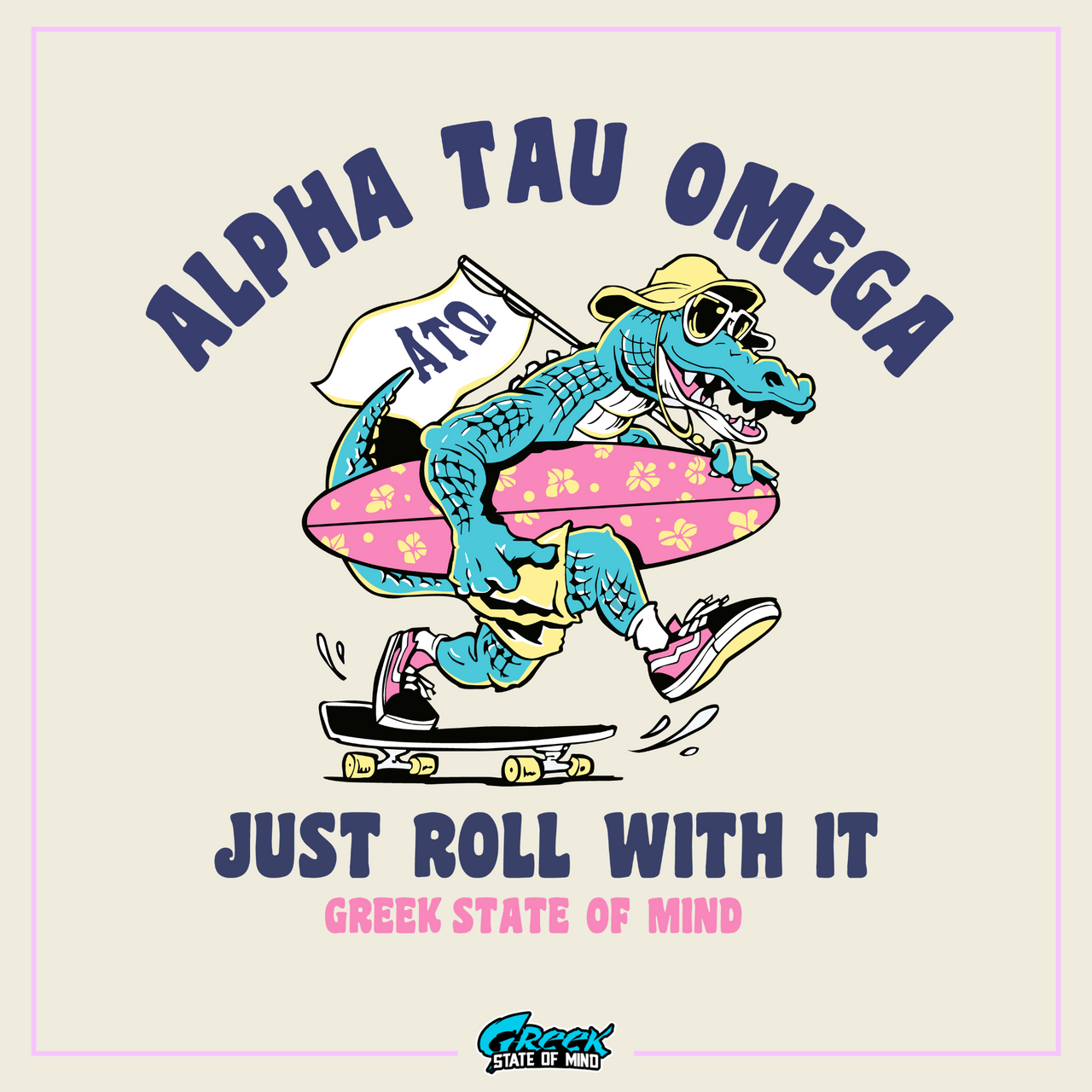 Alpha Tau Omega Graphic Crewneck Sweatshirt | Alligator Skater | Alpha Sigma Phi Fraternity Merch  design 