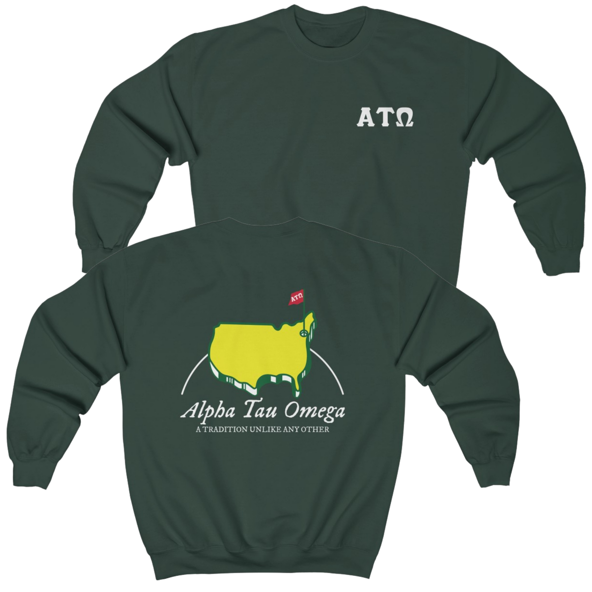 Green Alpha Tau Omega Graphic Crewneck Sweatshirt | The Masters | Alpha Tau Omega Fraternity Merch 