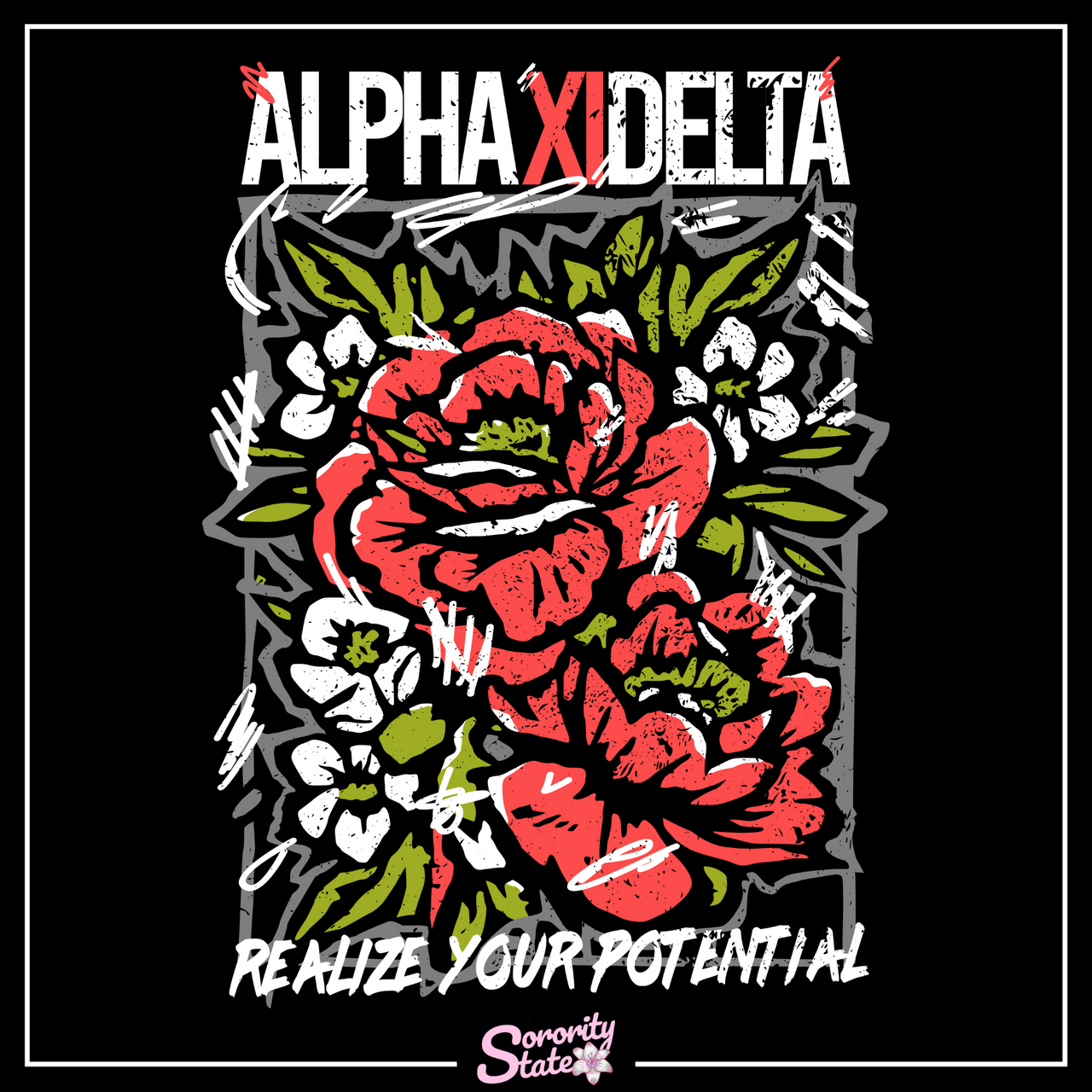 Alpha Xi Delta Graphic Crewneck Sweatshirt | Grunge Roses