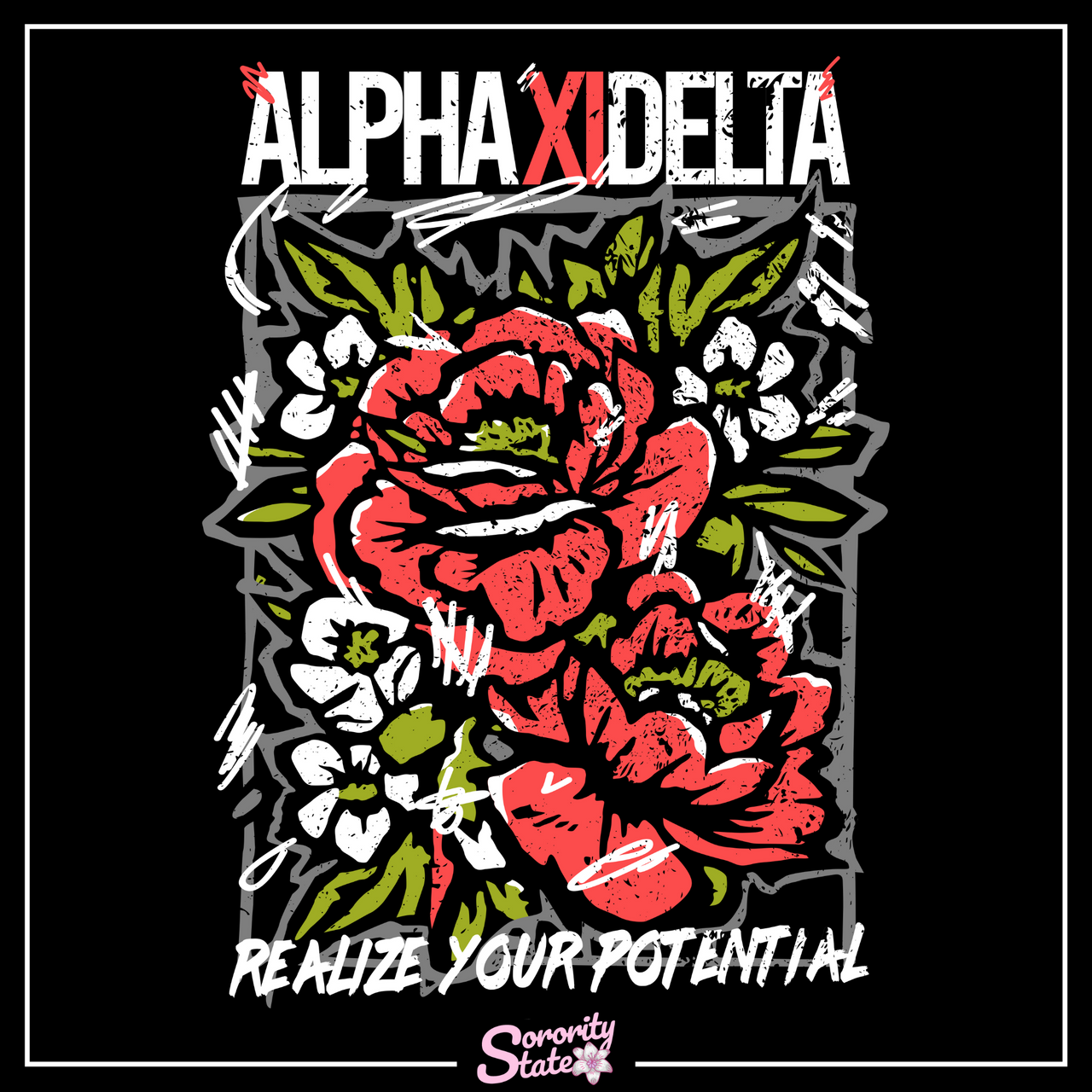 Alpha Xi Delta Graphic Hoodie | Grunge Roses