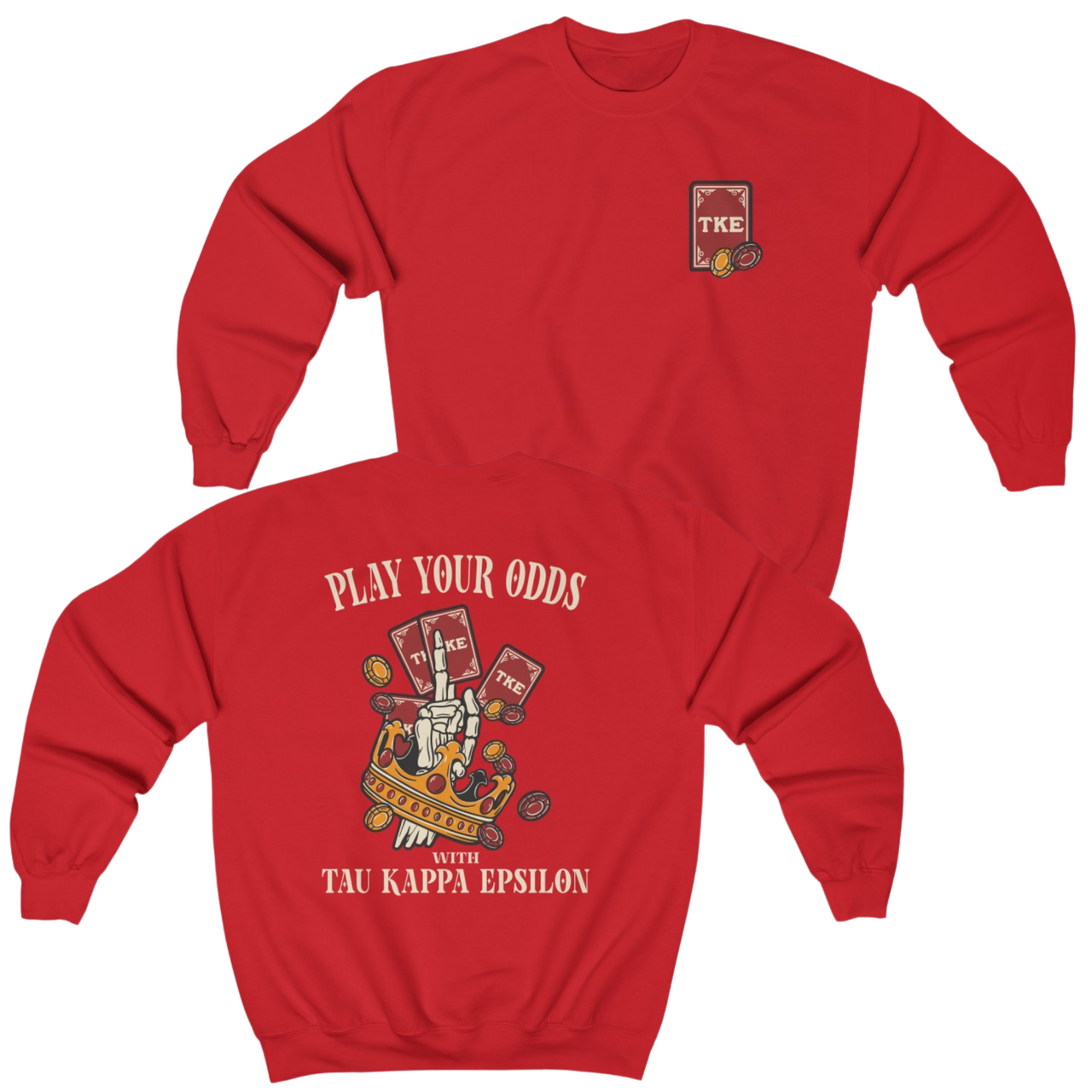 Red Tau Kappa Epsilon Graphic Crewneck Sweatshirt | Play Your Odds | TKE Clothing and Merchandise