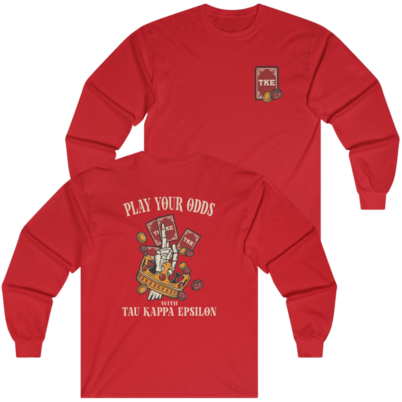 Red Tau Kappa Epsilon Graphic Long Sleeve T-Shirt | Play Your Odds | Tau Kappa Epsilon Fraternity 