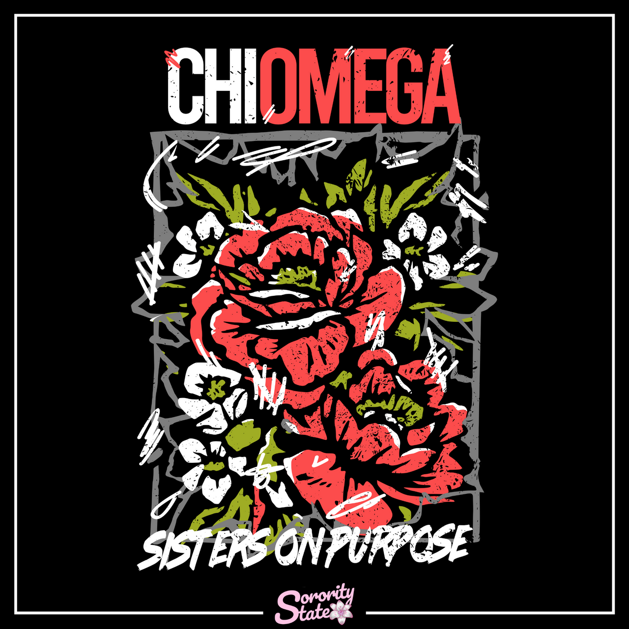 Chi Omega Graphic Hoodie | Grunge Roses