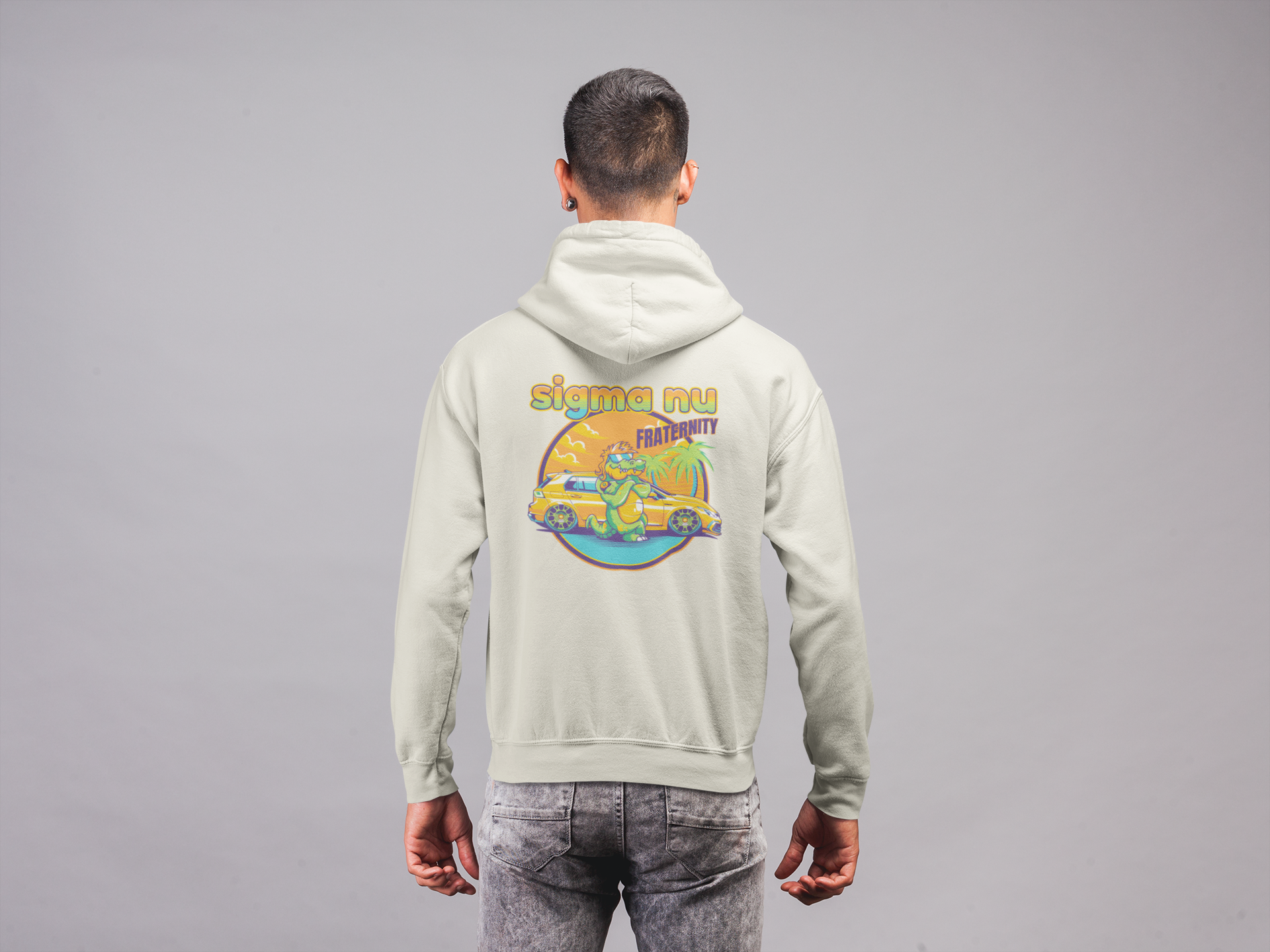 White Sigma Nu Graphic Hoodie | Cool Croc | Sigma Nu Clothing, Apparel and Merchandise model 