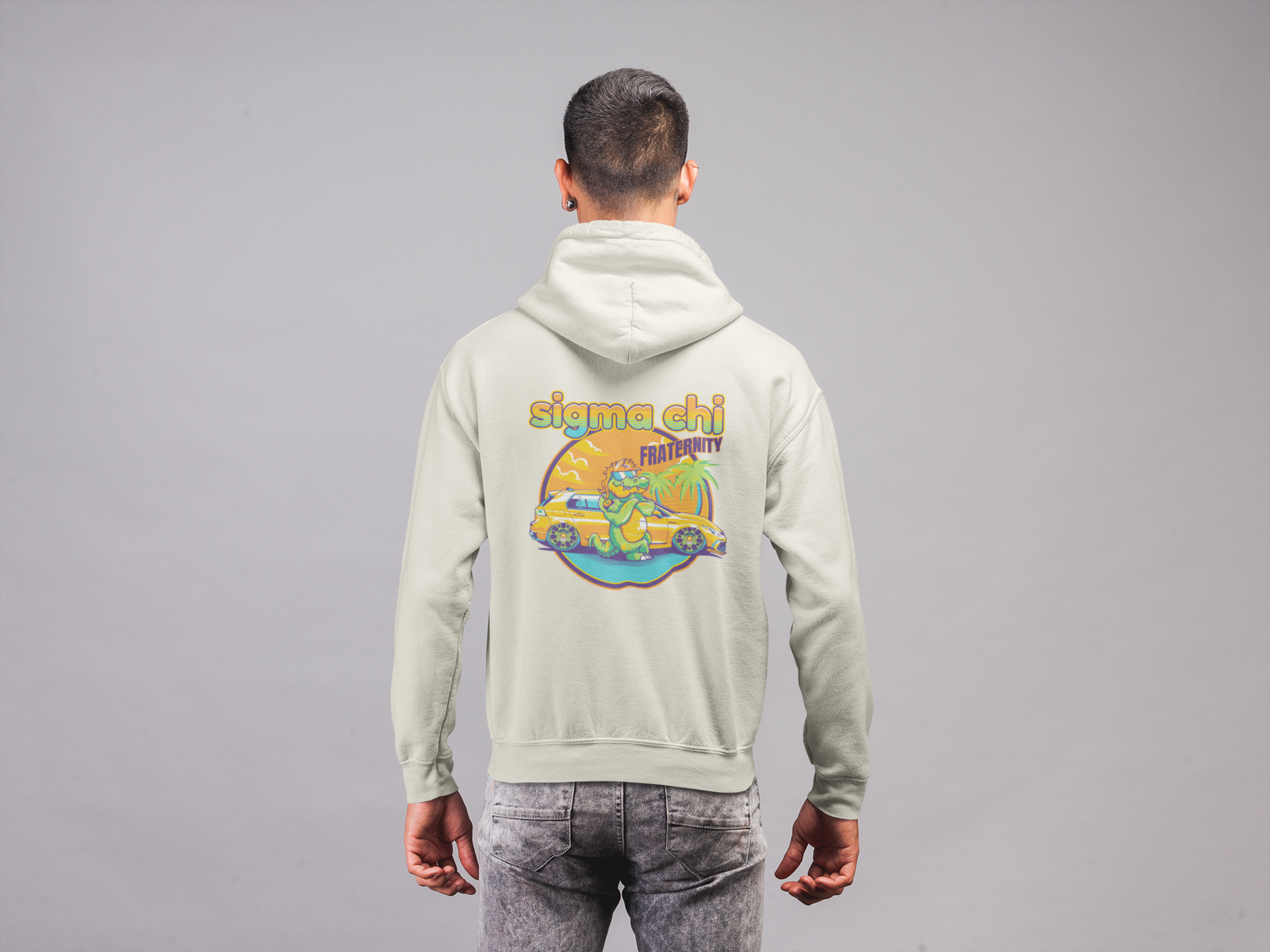 Sigma Chi Graphic Hoodie | Cool Croc | Sigma Chi Fraternity Apparel back model 