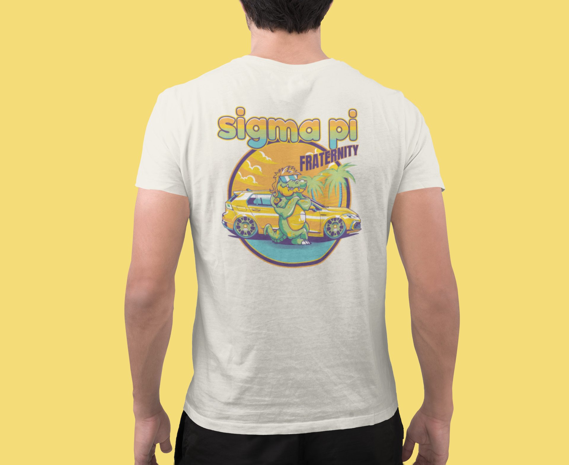 White Sigma Pi Graphic T-Shirt | Cool Croc | Sigma Pi Apparel and Merchandise model 