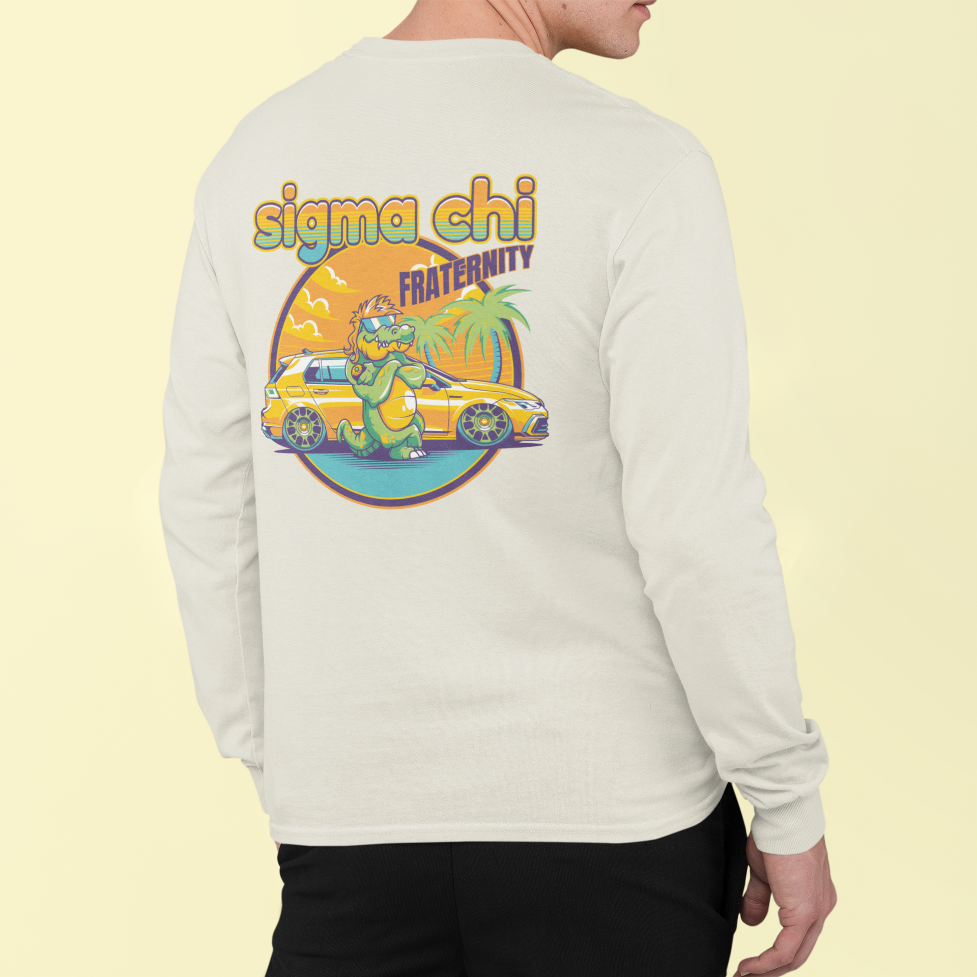 White Sigma Chi Graphic Long Sleeve | Cool Croc | Sigma Chi Fraternity Apparel model 