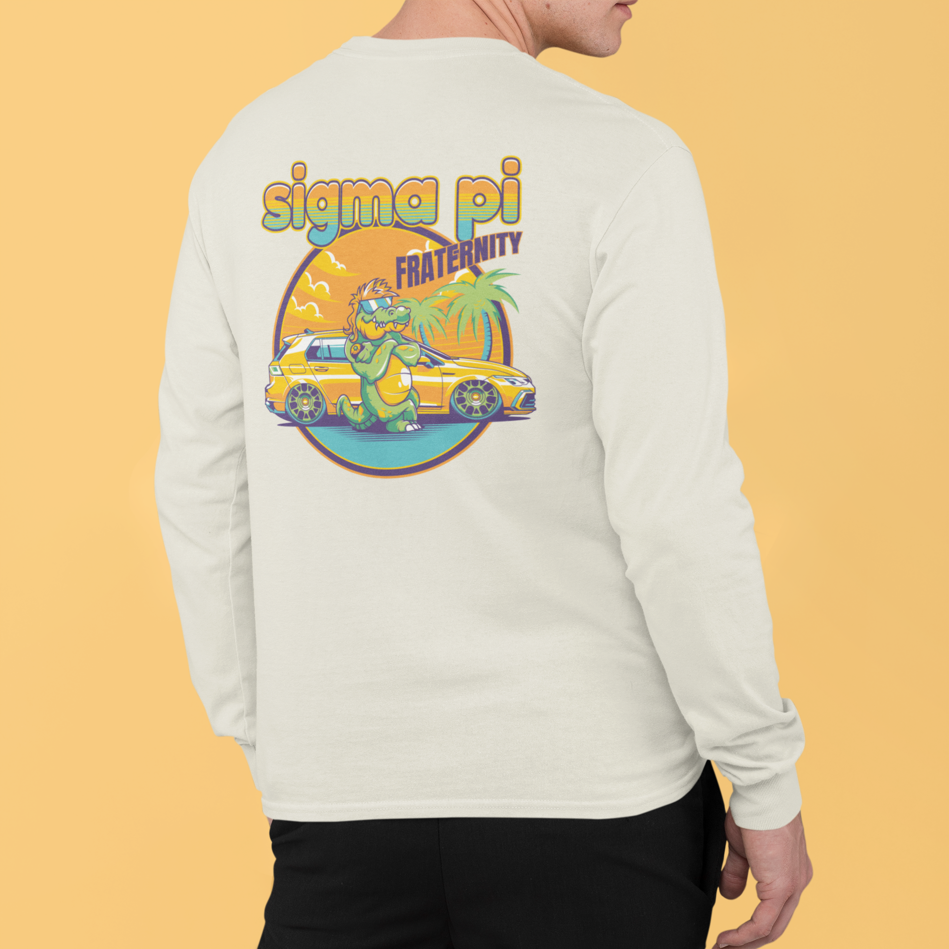 White Sigma Pi Graphic Long Sleeve | Cool Croc | Sigma Pi Apparel and Merchandise model 