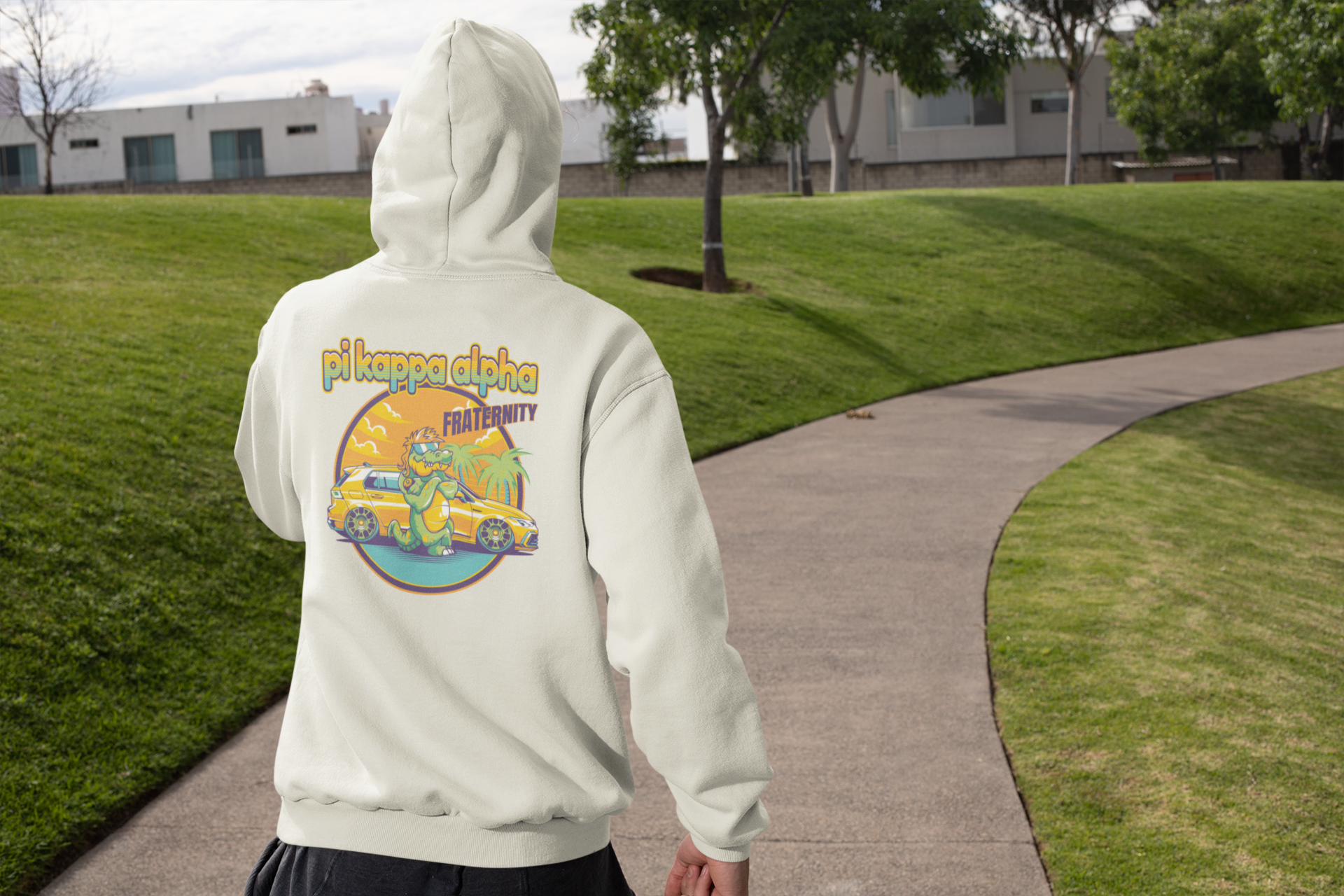 white Pi Kappa Alpha Graphic Hoodie | Cool Croc | Pi kappa alpha fraternity shirt model  