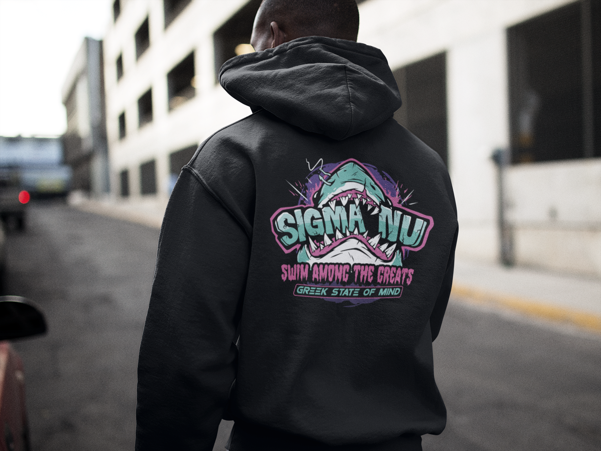 Black Sigma Nu Graphic Hoodie | The Deep End | Sigma Nu Clothing, Apparel and Merchandise back model