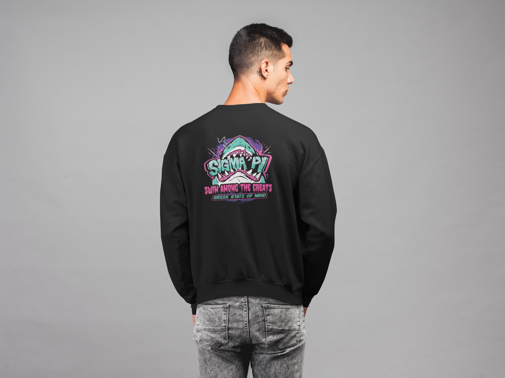 Sigma Pi Graphic Crewneck Sweatshirt | The Deep End | Sigma Pi Apparel and Merchandise model 