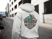 white Pi Kappa Phi Graphic Hoodie | Desert Mountains | Pi Kappa Phi Apparel and Merchandise back model 
