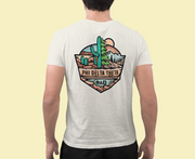 white Phi Delta Theta Graphic T-Shirt | Desert Mountains | phi delta theta fraternity greek apparel model 