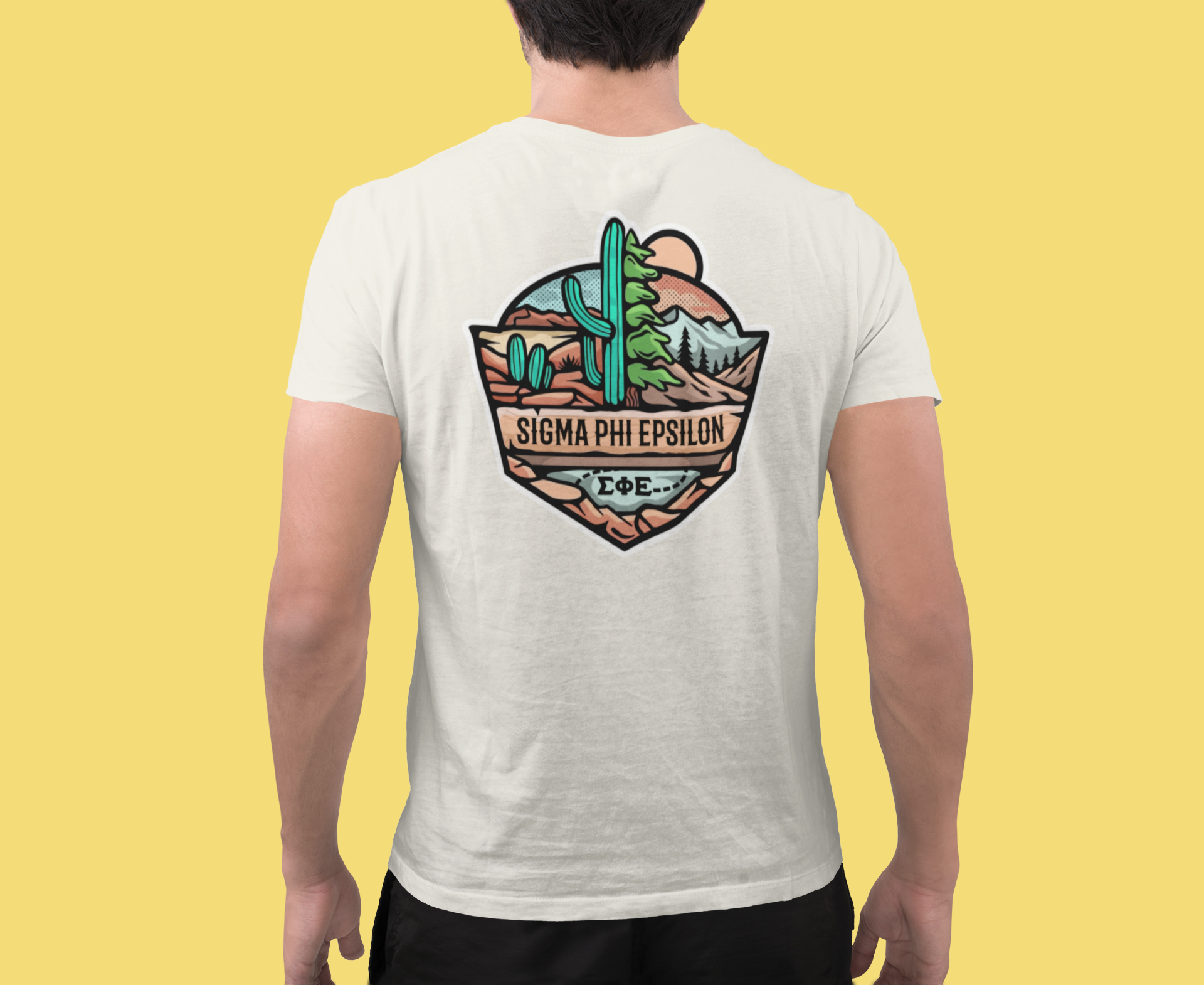 White Sigma Phi Epsilon Graphic T-Shirt | Desert Mountains | SigEp Clothing - Campus Apparel