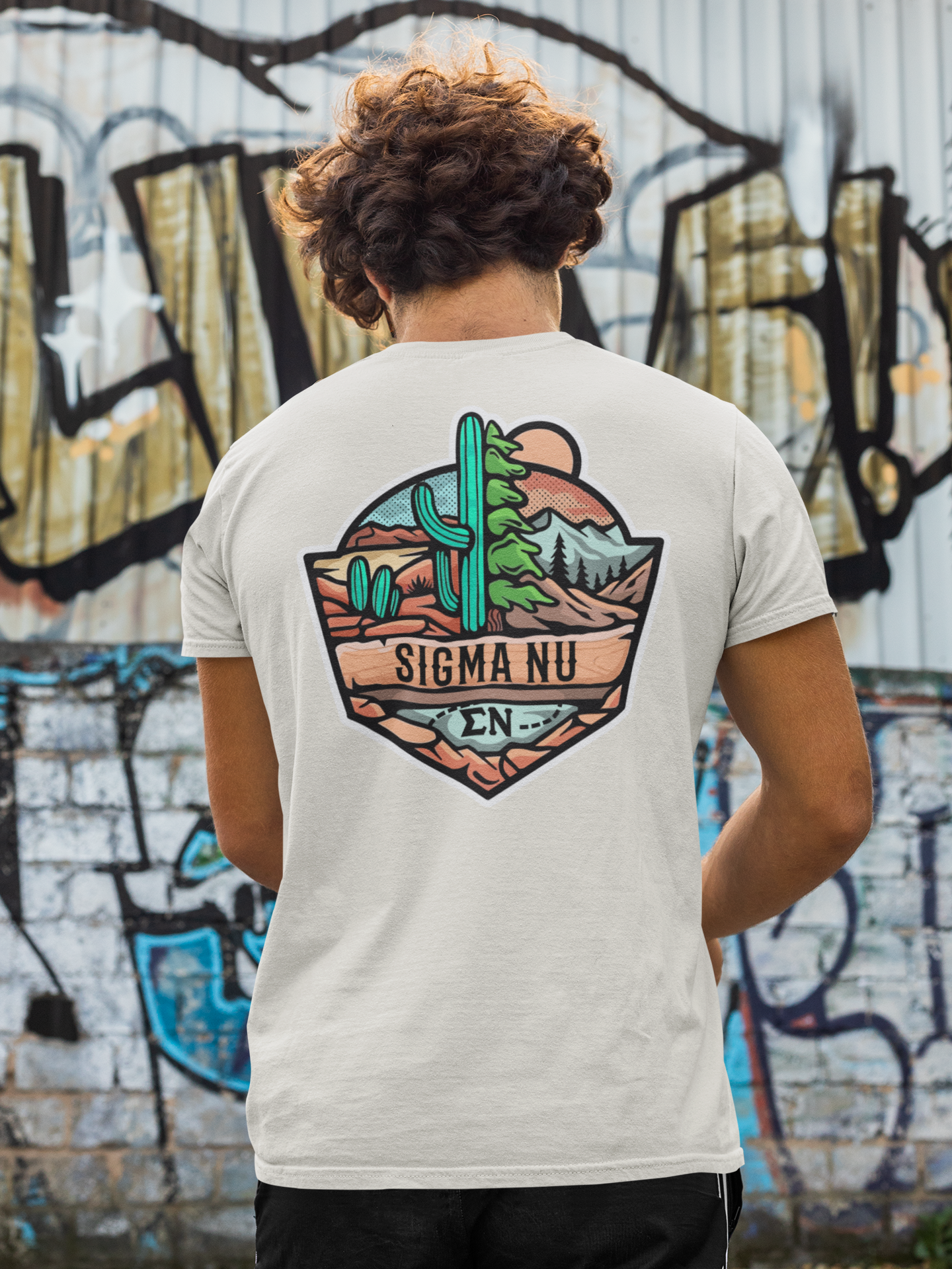 Sigma Nu Graphic T-Shirt | Desert Mountains | Sigma Nu Clothing, Apparel and Merchandise model 