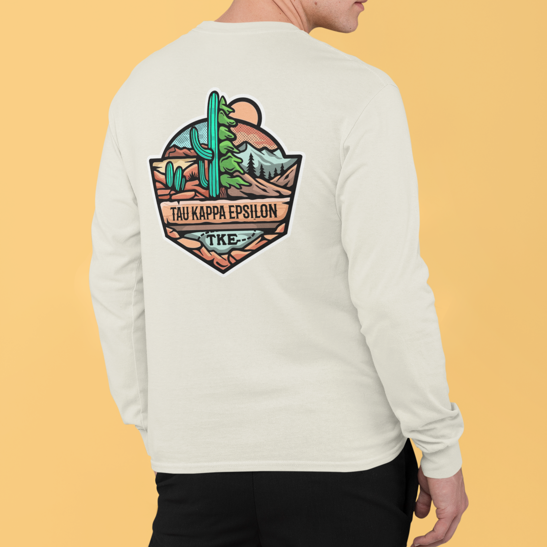 White Tau Kappa Epsilon Graphic Long Sleeve T-Shirt | Desert Mountains | TKE Clothing and Merchandise 