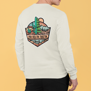 White Phi Delta Theta Graphic Long Sleeve T-Shirt | Desert Mountains | phi delta theta fraternity greek apparel model 