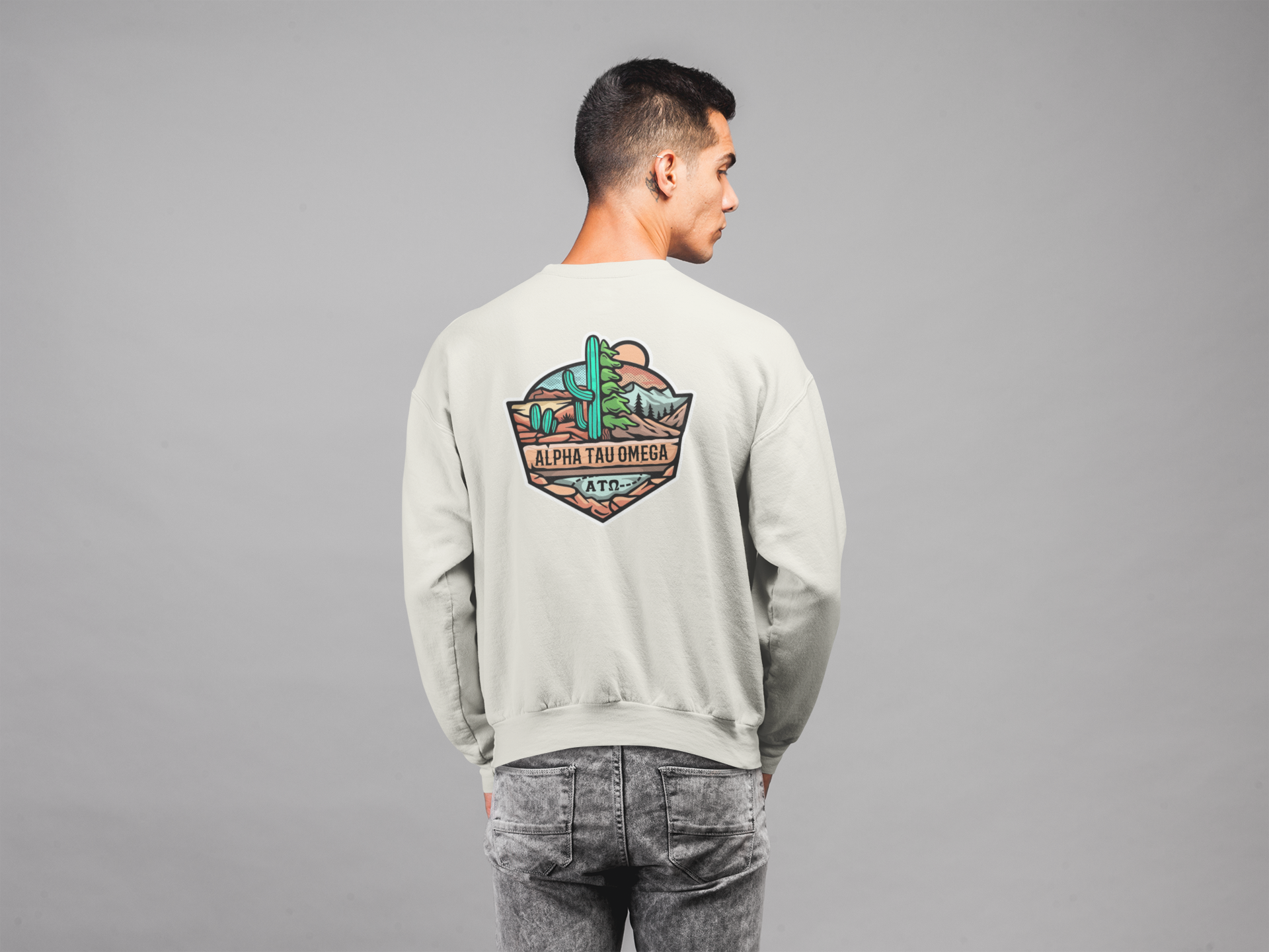 Alpha Tau Omega Graphic Crewneck Sweatshirt | Desert Mountains | Alpha Tau Omega Fraternity Merch model 
