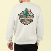 white Lambda Chi Alpha Graphic Crewneck Sweatshirt | Desert Mountains | Lambda Chi Alpha Fraternity Apparel back model 