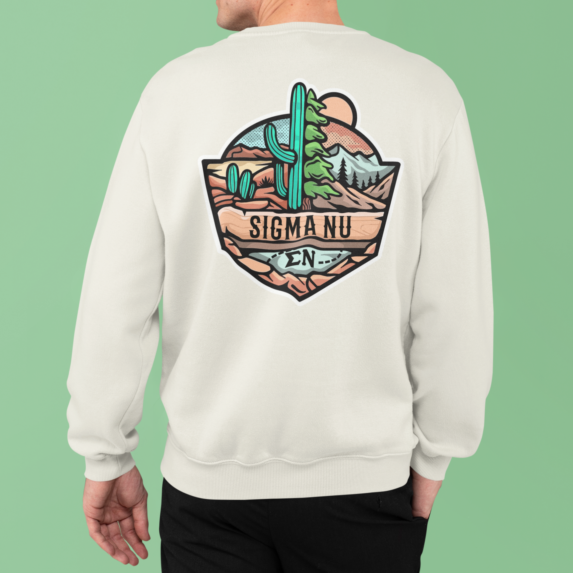 Sigma Nu Graphic Crewneck Sweatshirt | Desert Mountains | Sigma Nu Clothing, Apparel and Merchandise model