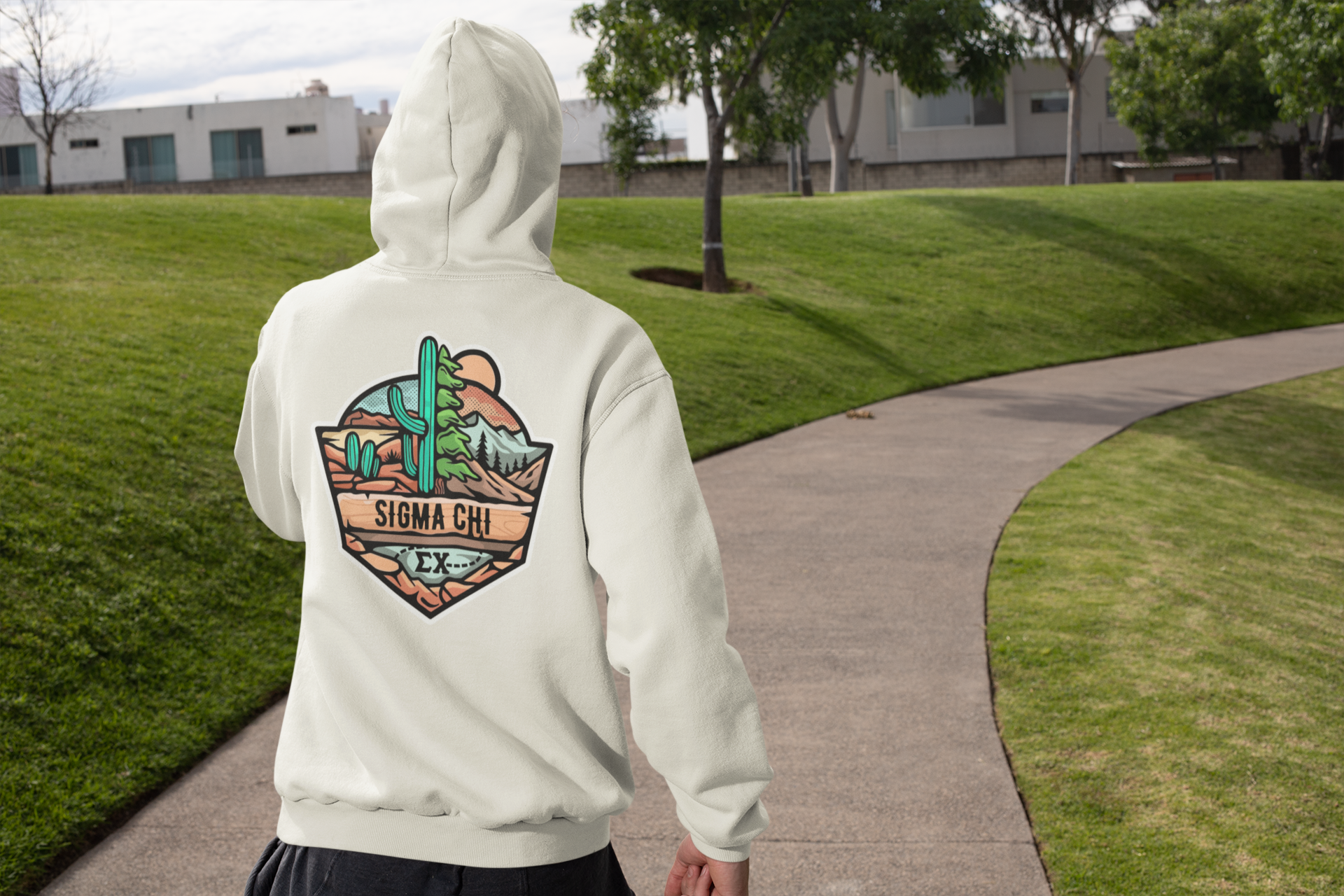 Sigma Chi Graphic Hoodie | Desert Mountains | Sigma Chi Fraternity Apparel model 