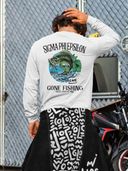 Sigma Phi Epsilon Graphic Long Sleeve T-Shirt | Gone Fishing | SigEp Clothing - Campus Apparel model