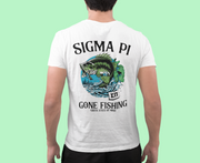 White Sigma Pi Graphic T-Shirt | Gone Fishing | Sigma Pi Apparel and Merchandise model 