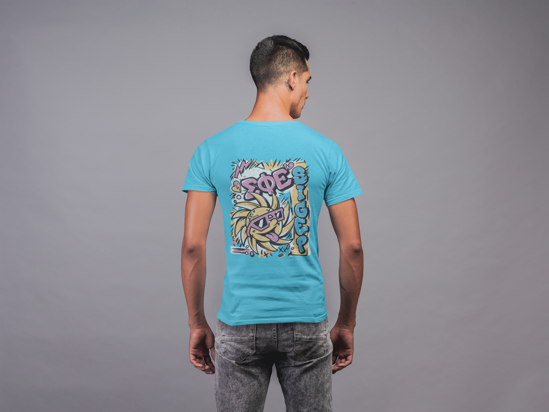 Sigma Phi Epsilon Graphic T-Shirt | Fun in the Sun | SigEp Clothing - Campus Apparel back model 