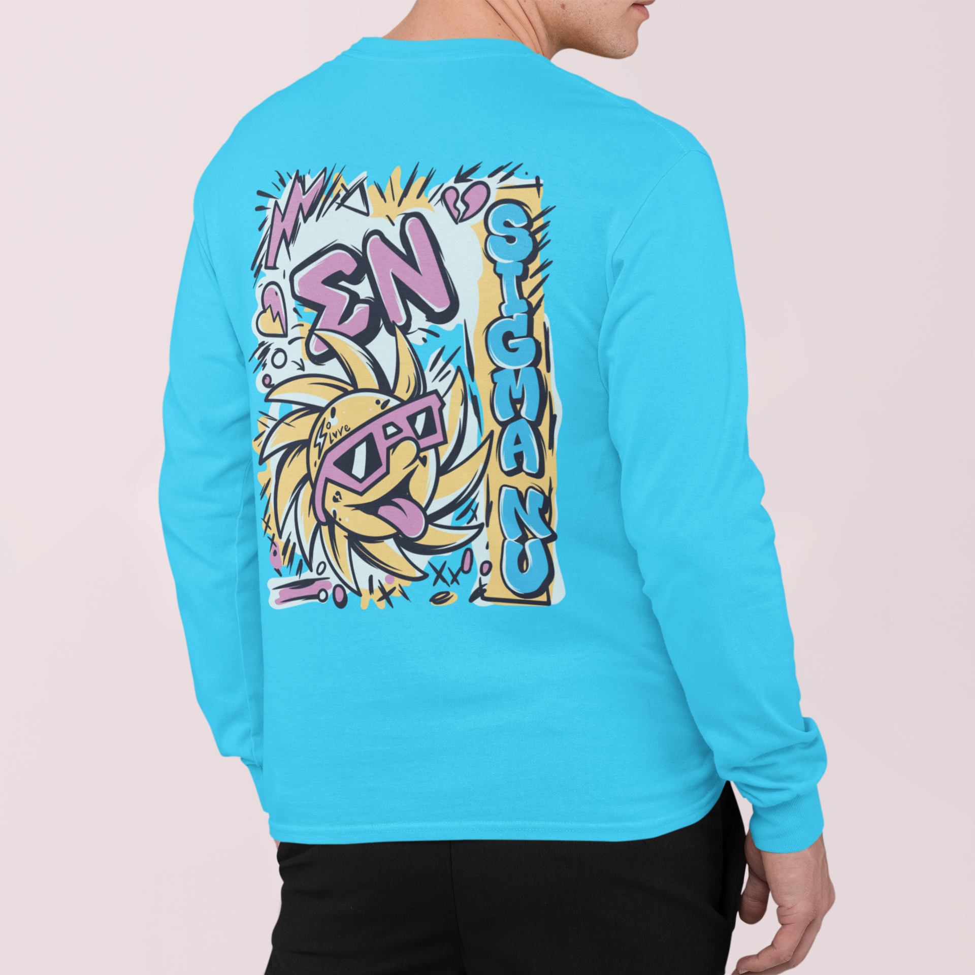 Turquoise Sigma Nu Graphic Long Sleeve | Fun in the Sun | Sigma Nu Clothing, Apparel and Merchandise model