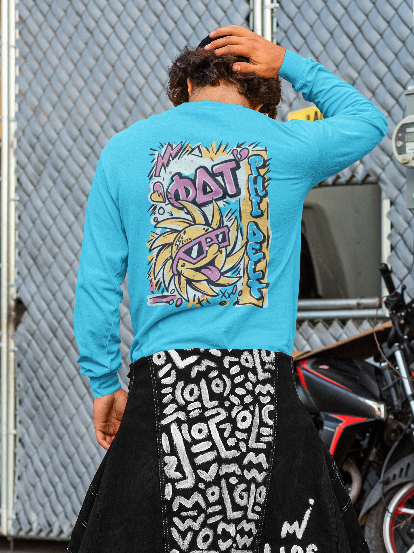 turquoise Phi Delta Theta Graphic Crewneck Sweatshirt | Fun in the Sun | phi delta theta fraternity greek apparel model 