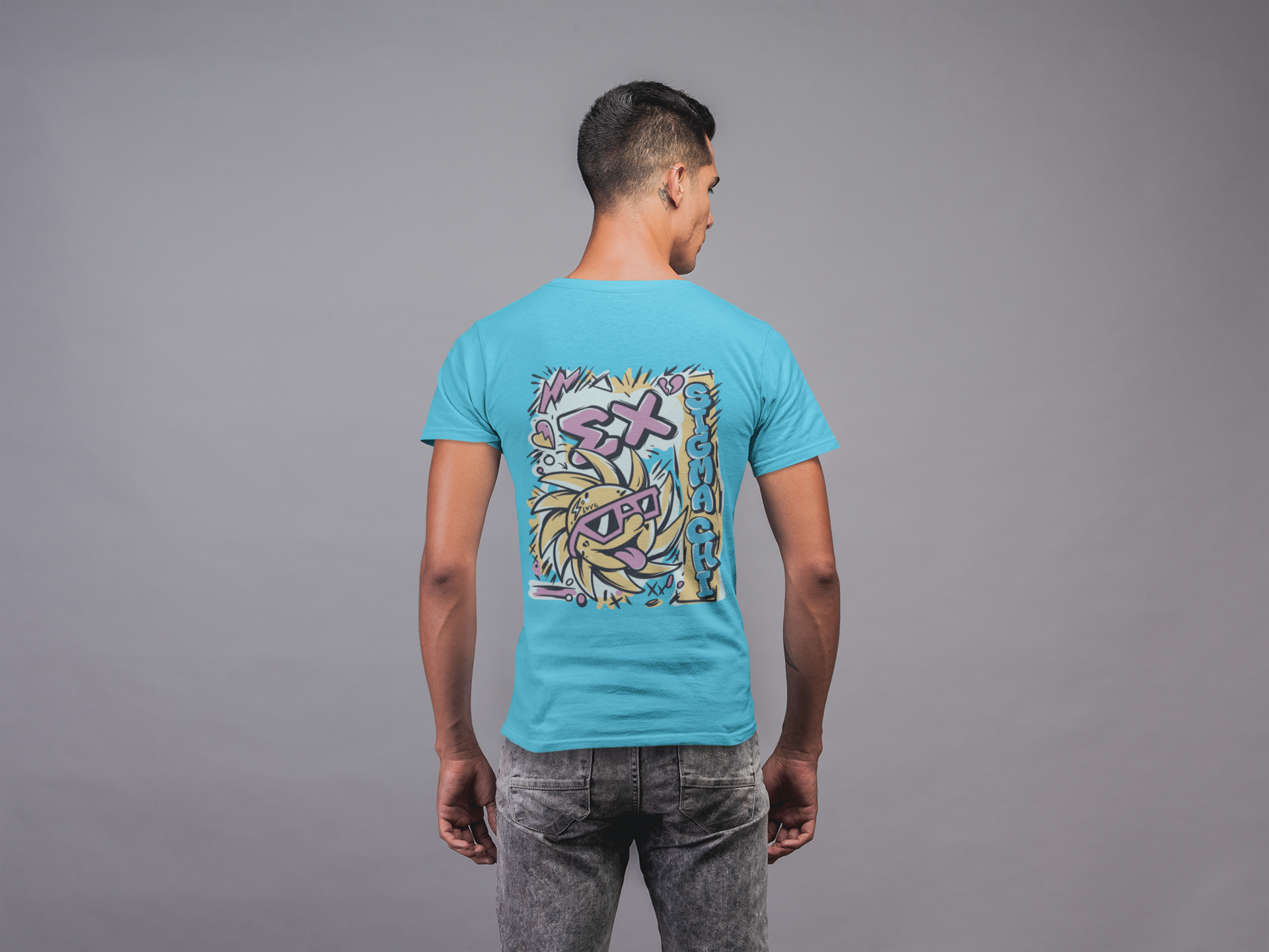Turquoise Sigma Chi Graphic T-Shirt | Fun in the Sun | Sigma Chi Fraternity Apparel model 