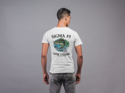 White Sigma Pi Graphic T-Shirt | Gone Fishing | Sigma Pi Apparel and Merchandise back model 