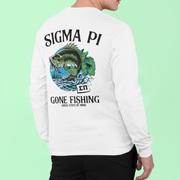 White Sigma Pi Graphic Long Sleeve T-Shirt | Gone Fishing | Sigma Pi Apparel and Merchandise model 