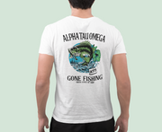 White Alpha Tau Omega Graphic T-Shirt | Gone Fishing | Alpha Tau Omega Fraternity Merch  model 