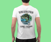 white Sigma Alpha Epsilon Graphic T-Shirt | Gone Fishing | Sigma Alpha Epsilon Clothing and Merchandise model 