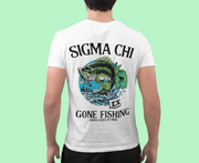 White Sigma Chi Graphic T-Shirt | Gone Fishing | Sigma Chi Fraternity Apparel model
