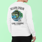 Grey Tau Kappa Epsilon Graphic Long Sleeve T-Shirt | Gone Fishing | TKE Clothing and Merchandise model 