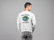 Alpha Tau Omega Graphic Crewneck Sweatshirt | Gone Fishing | Alpha Tau Omega Fraternity Merch back model 