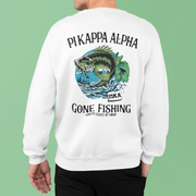 White Pi Kappa Alpha Graphic Crewneck Sweatshirt | Gone Fishing | Pi kappa alpha fraternity shirt model 