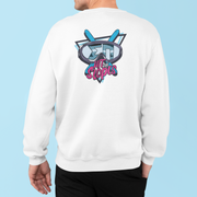 White Sigma Pi Graphic Crewneck Sweatshirt | Hit the Slopes | Sigma Pi Apparel and Merchandise model 