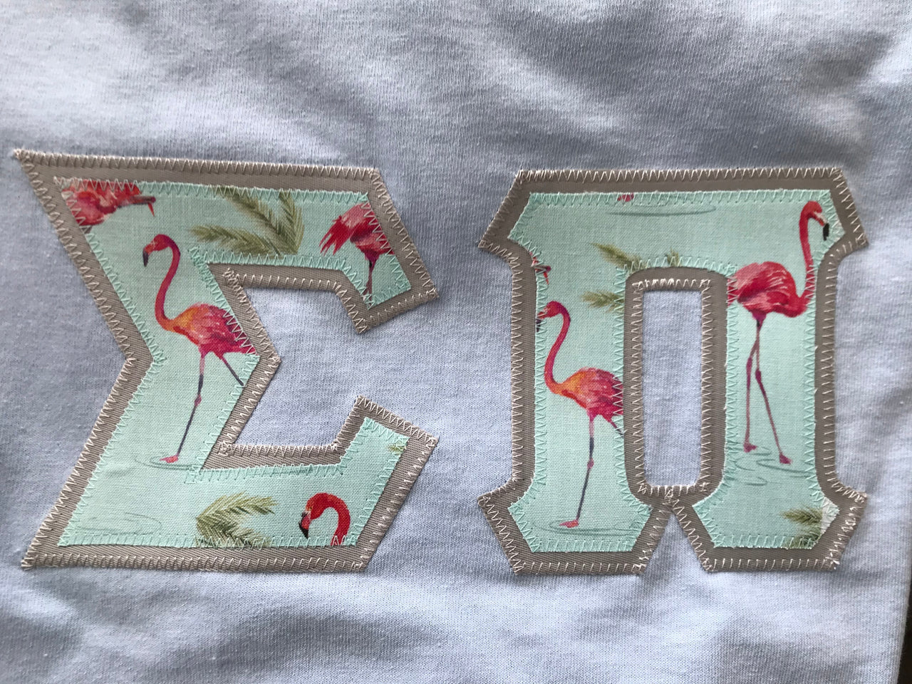 Sigma Pi Stitched Letter T-Shirt | Flamingo