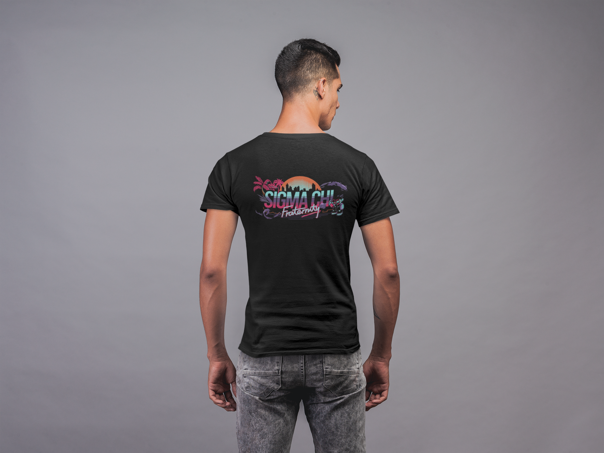 Black Sigma Chi Graphic T-Shirt | Jump Street | Sigma Chi Fraternity Apparel model 