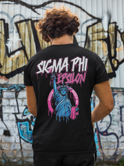 Sigma Phi Epsilon Graphic T-Shirt | Liberty Rebel | SigEp Clothing - Campus Apparel model