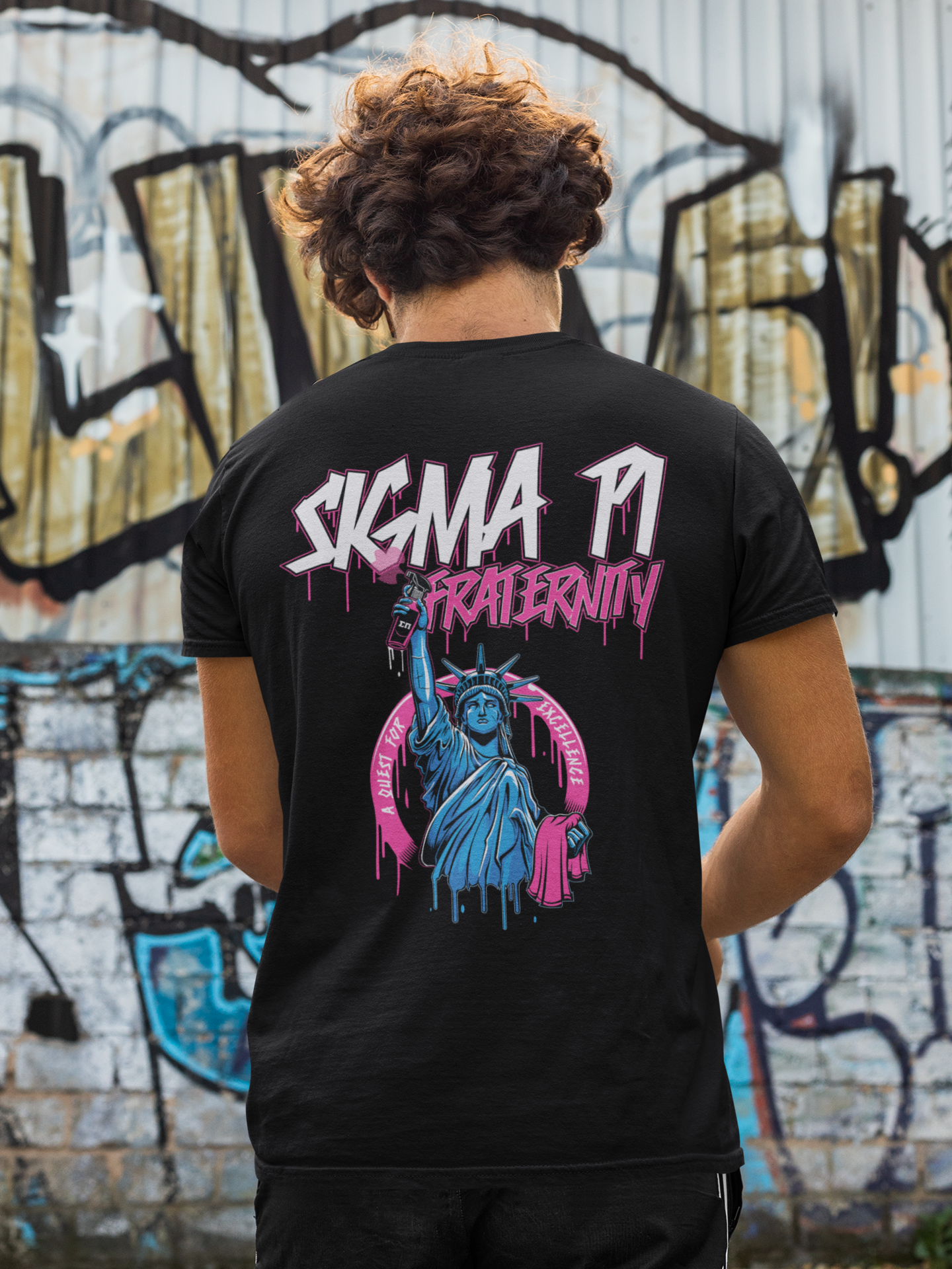 Black Sigma Pi Graphic T-Shirt | Liberty Rebel | Sigma Pi Apparel and Merchandise model 
