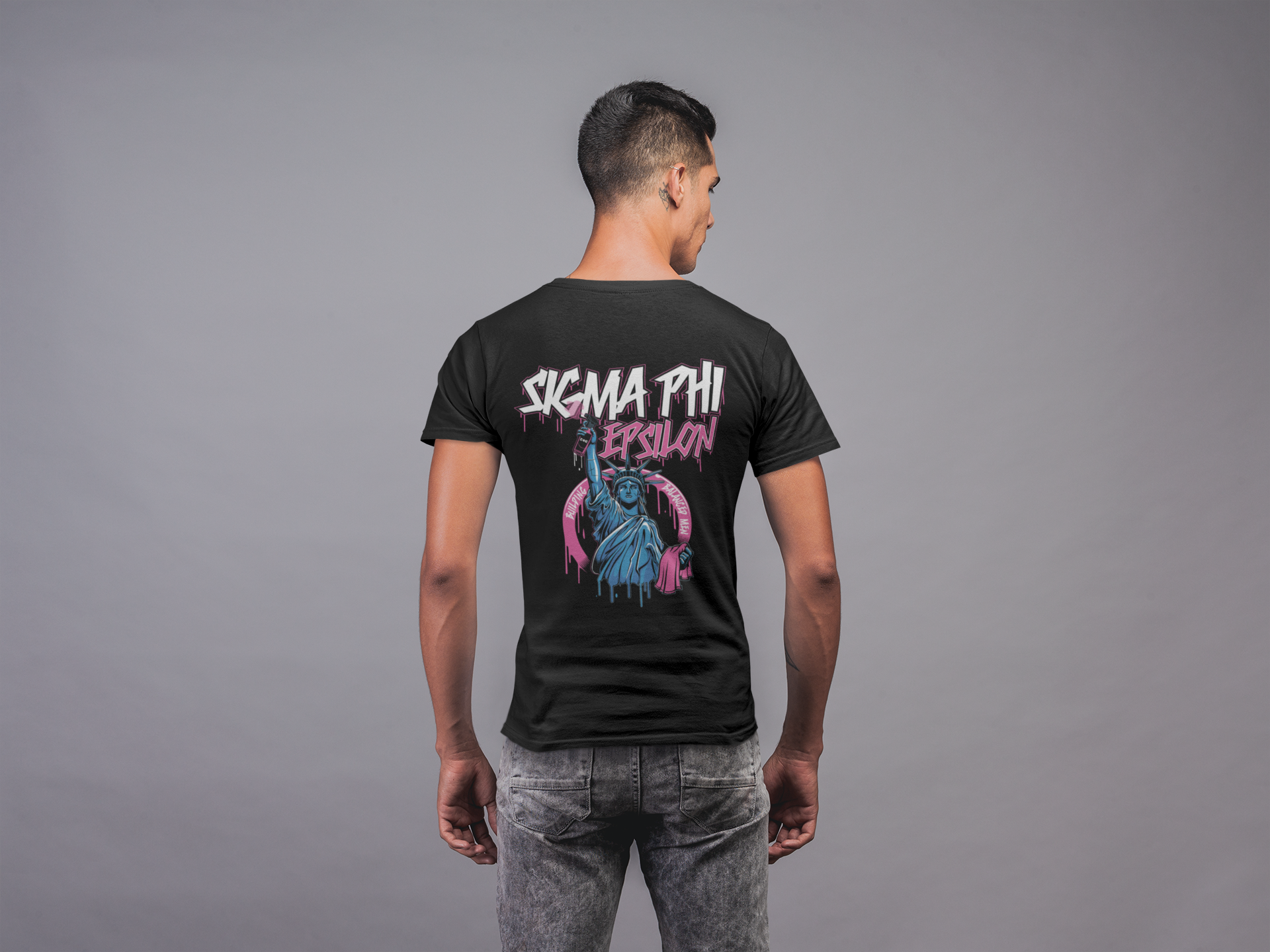 Sigma Phi Epsilon Graphic T-Shirt | Liberty Rebel | SigEp Clothing - Campus Apparel back model
