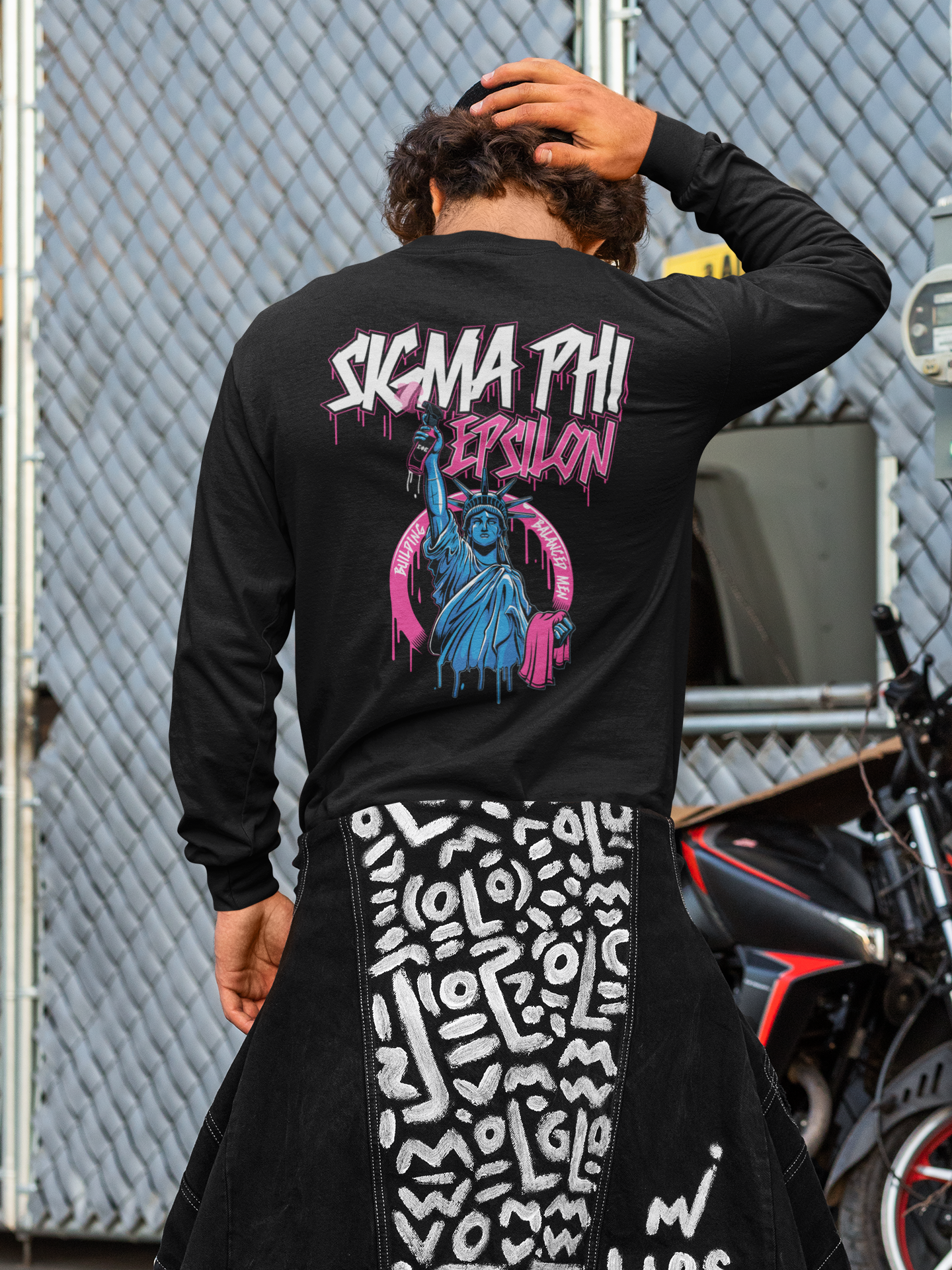 Sigma Phi Epsilon Graphic Long Sleeve | Liberty Rebel | SigEp Clothing - Campus Apparel model 