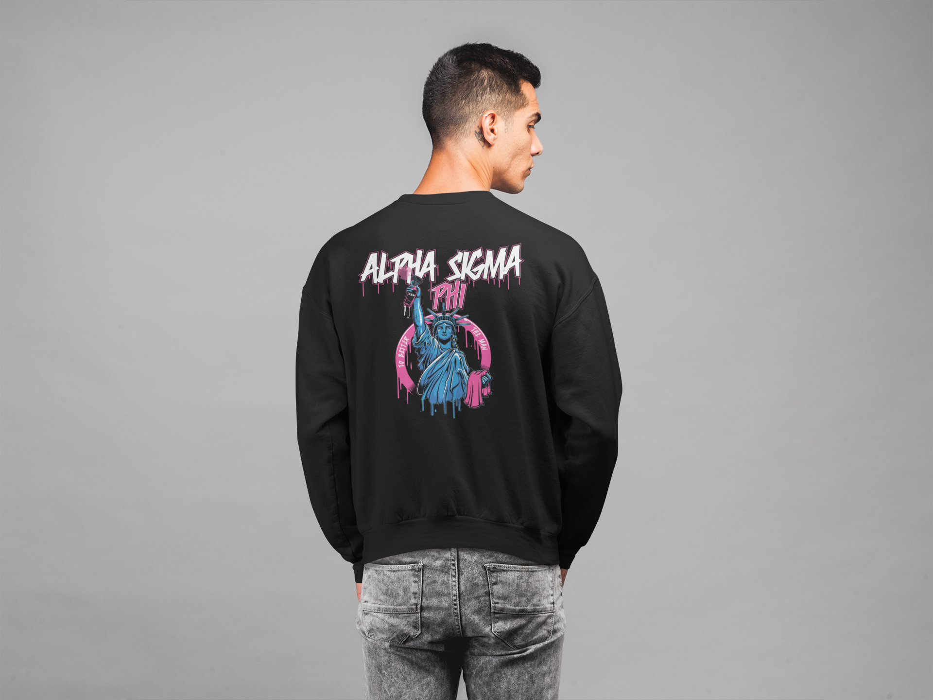 Alpha Sigma Phi Graphic Crewneck Sweatshirt | Liberty Rebel | Alpha Sigma Phi Fraternity Shirt model 