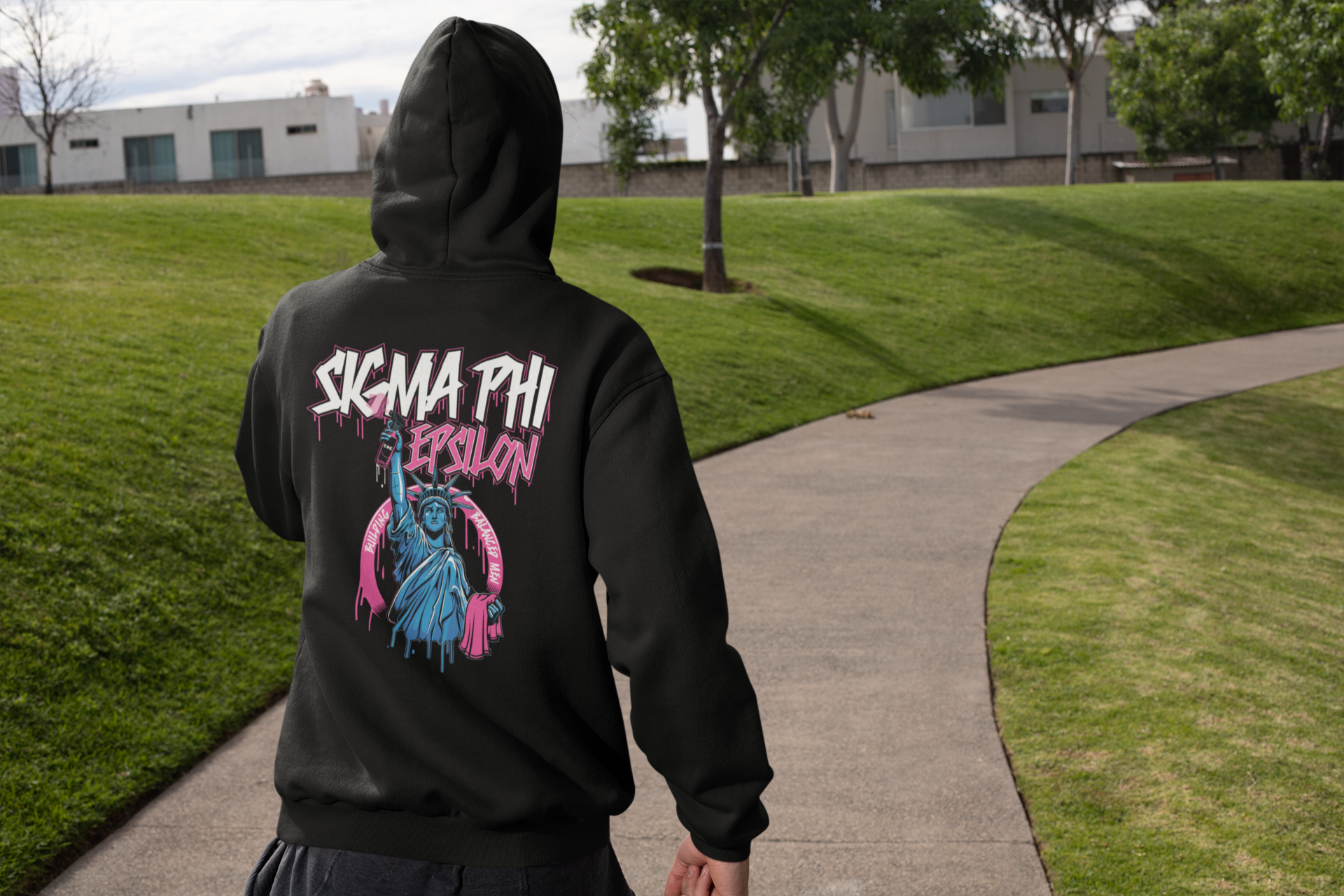 Black Sigma Phi Epsilon Graphic Hoodie | Liberty Rebel | SigEp Clothing - Campus Apparel model 