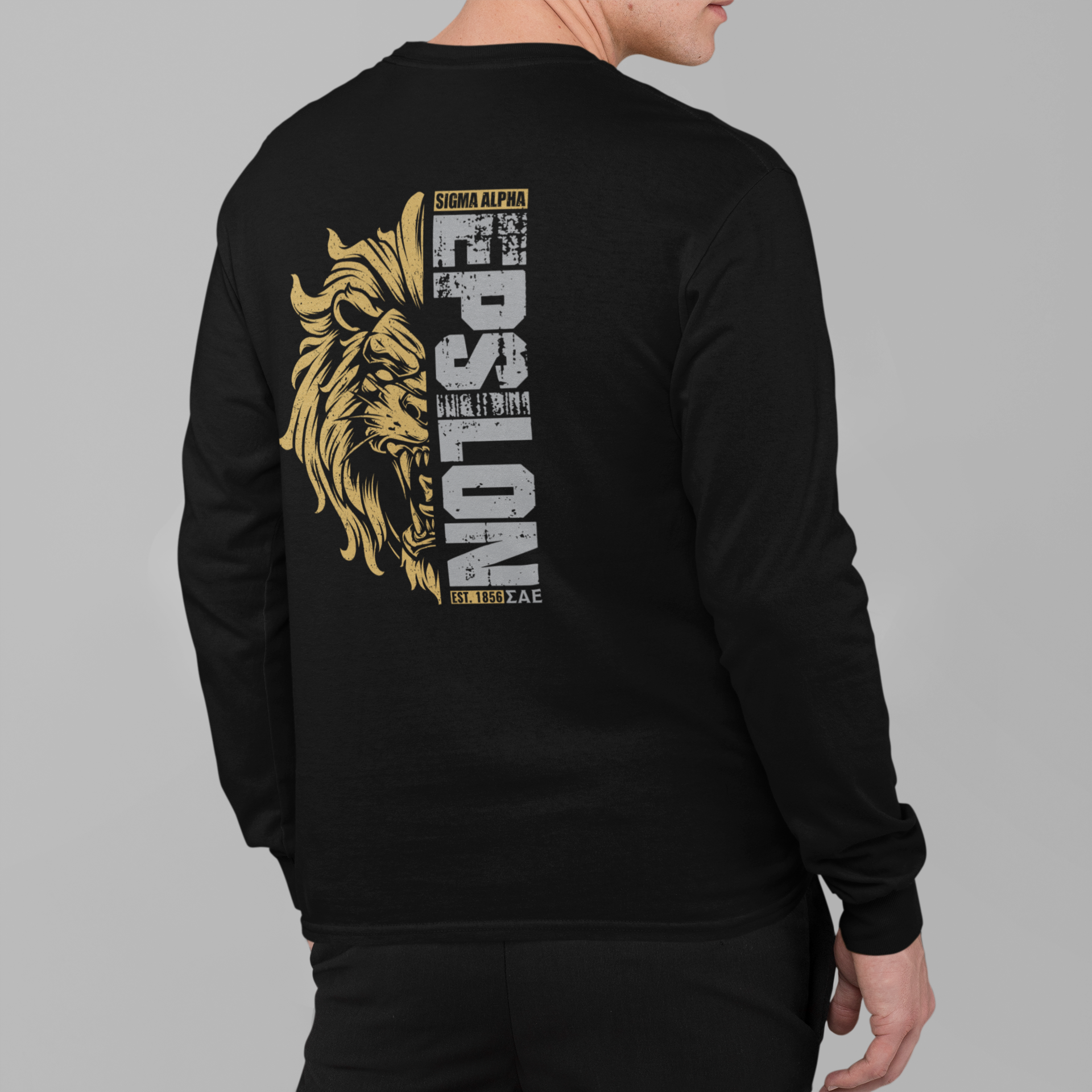 Black Sigma Alpha Epsilon Graphic Long Sleeve T-Shirt | Lion Hearted | Sigma Alpha Epsilon Clothing and Merchandise model 